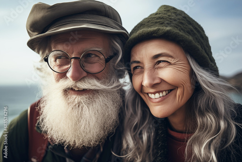 Senior couple travelling. Generative AI photo