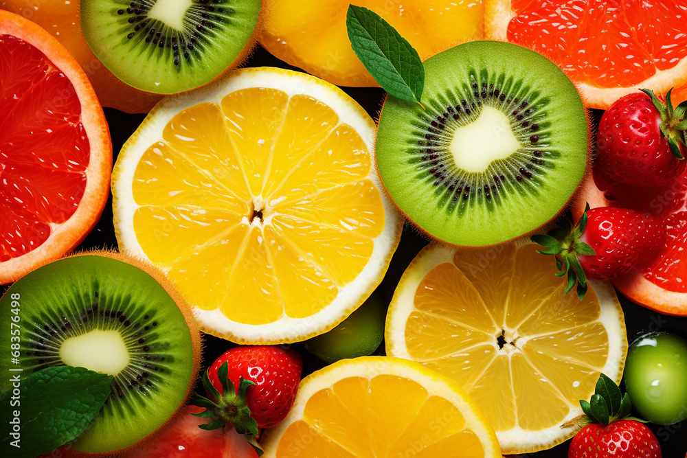 Lively Fruit Medley Background - Created with Advanced AI Techniques Lively Fruit Medley Background - Created with Advanced AI Techniques