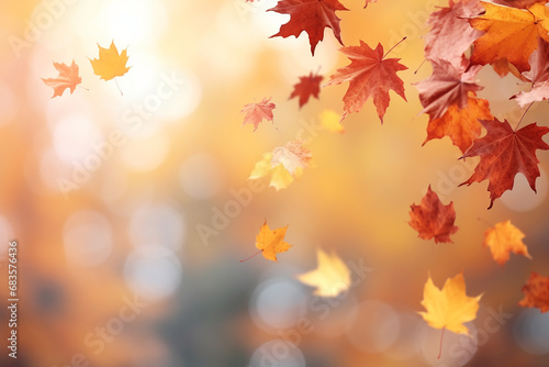 Falling Autumn Maple Leaves Blur Natural Background - Seasonal Foliage Captured with Generative AI Tools