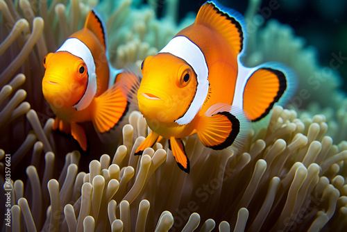 Vibrant Western Clown Anemonefish in Tropical Waters - Created with Generative AI Tools