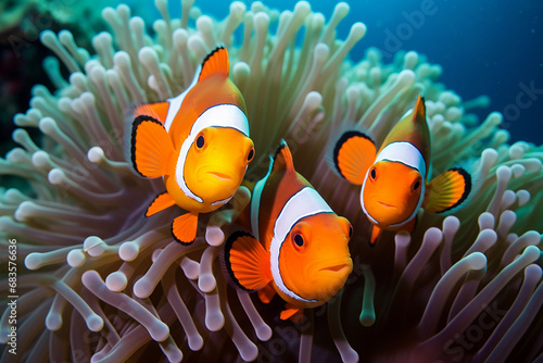 Vibrant Western Clown Anemonefish in Tropical Waters - Created with Generative AI Tools
