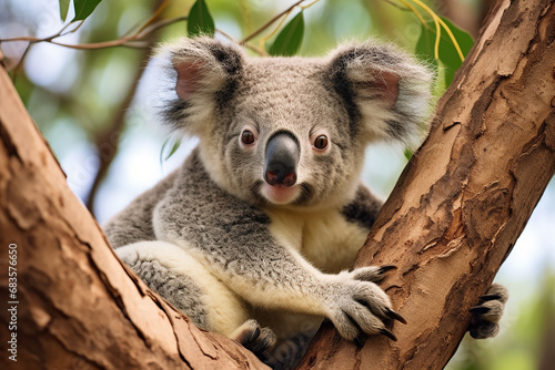 Young Koala (Phascolarctos cinereus) Laying on Branch - Created with Generative AI Tools