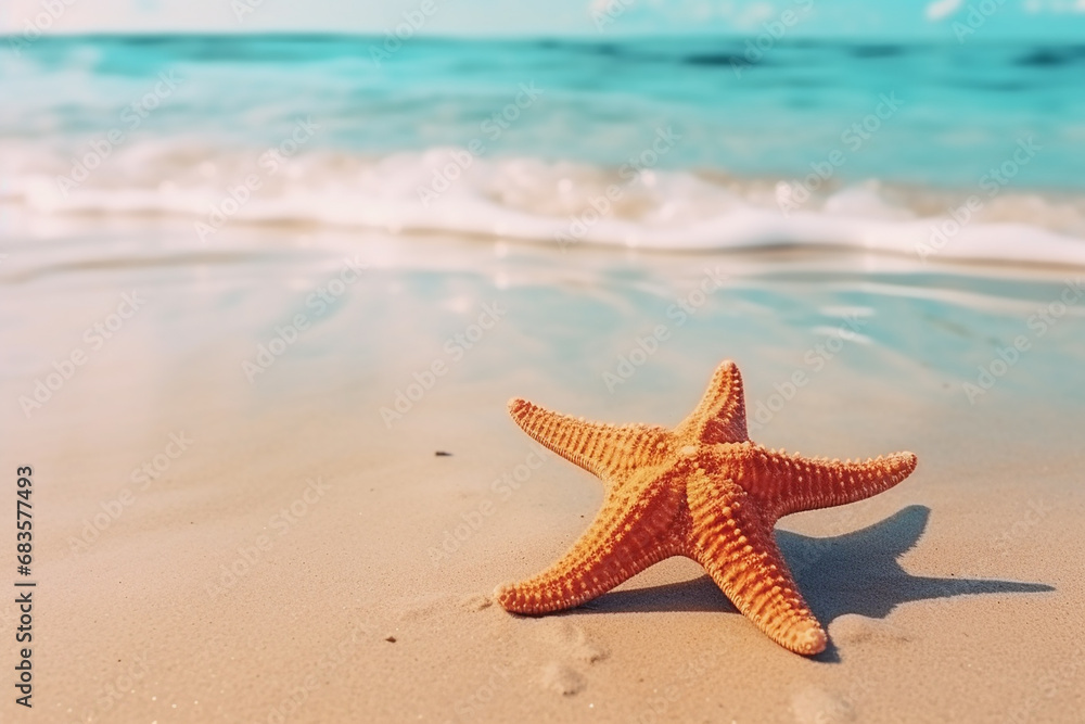 Starfish on Sandy Beach in Crystal Clear Sea Water - Coastal Serenity, Created with Generative AI Tools