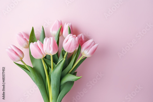 Softly Lit Elegance: Light Pink Tulip Bouquet on a Subtle Plain Background - Created with Advanced AI Techniques © ThePixelCraft
