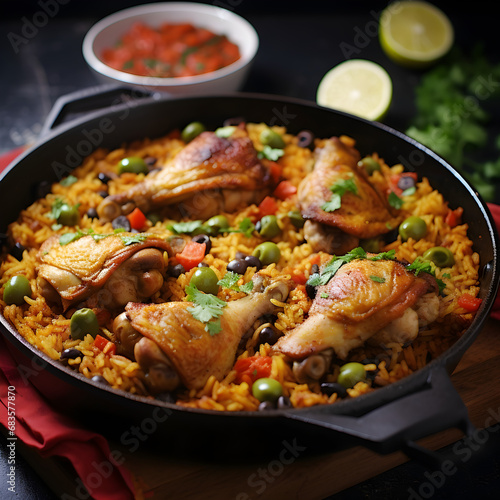 Traditional Arroz Con Pollo. Chicken with rice