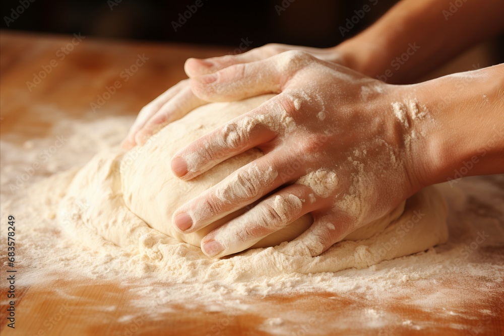 The baker prepares dough for making bread