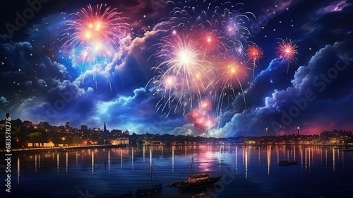 A breathtaking show of colorful fireworks painting the night sky