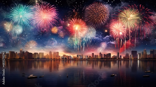 A dazzling display of fireworks bursting with vibrant colors
