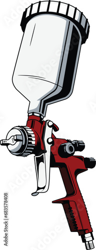 Paint sprayer for car painting.Illustration of a red color isolated paint sprayer