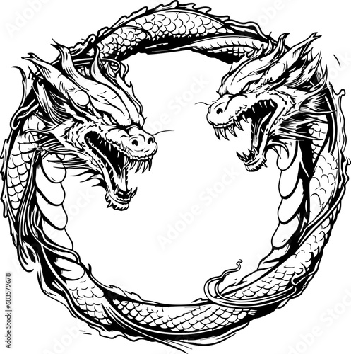 Circle dragon frame drawing sketch