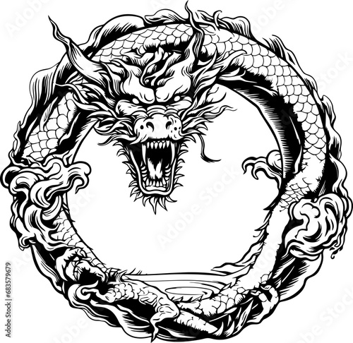 Circle dragon frame drawing sketch