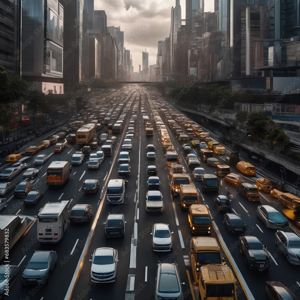 A traffic jam in a city.
