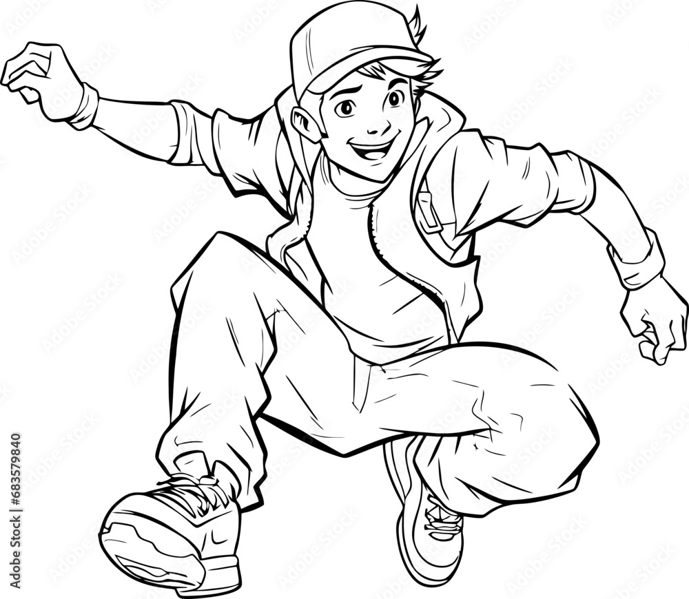Boy acrobatic jumping drawing outline