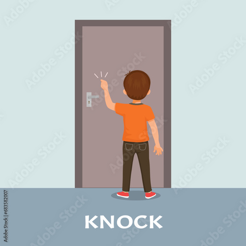 Cute little boy knocking at the door