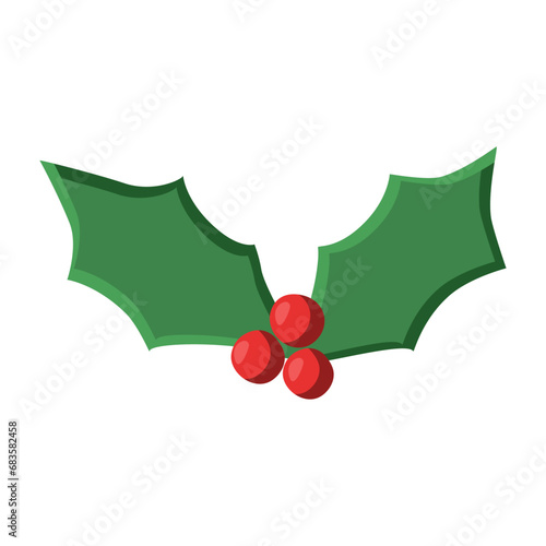 Two holly leaves with berries, winter holidays design element, vector