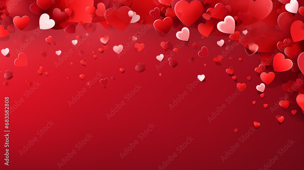 Romantic background with red hearts. Vector illustration for festive decoration