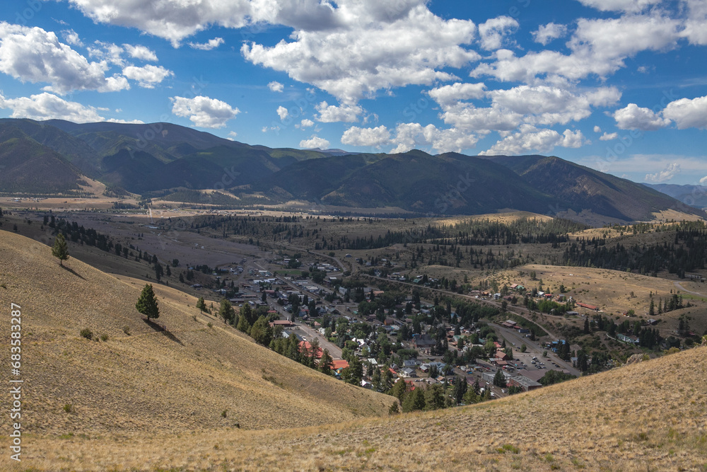 View of Creed Colorado from trail looking down from above town