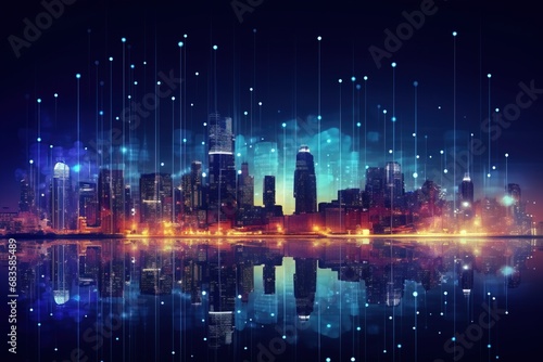 Futuristic and Glowing Smart City at night Background using generative AI