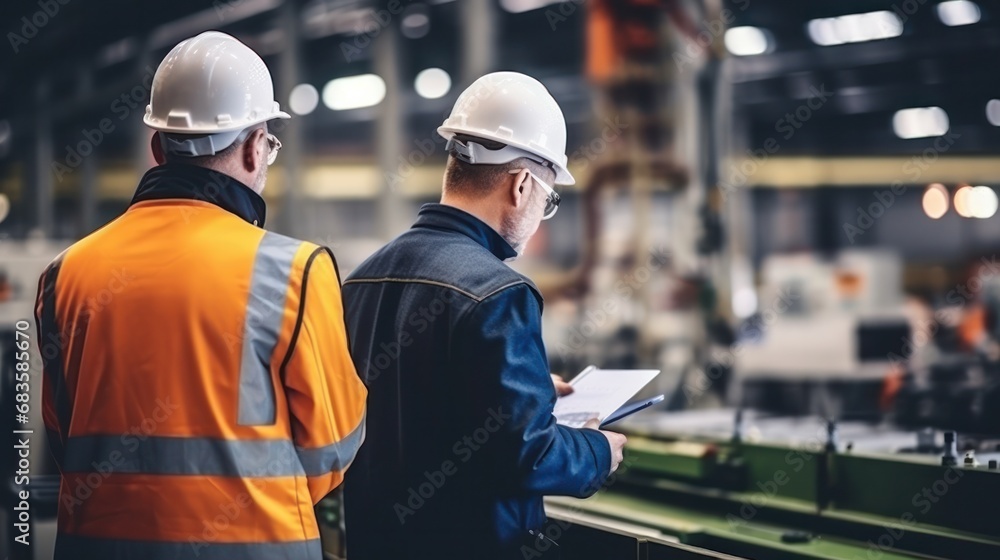 Engineers and factory managers wearing safety helmet inspect the machines in the production. inspector opened the machine to test the system to meet the standard. machine, maintenance Engineers and factory managers wearing safety helmet inspect the machines in the production. inspector opened the machine to test the system to meet the standard. machine, maintenance