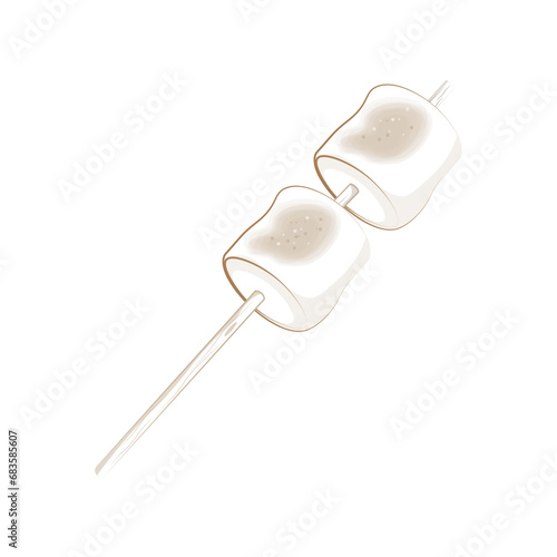 logo Illustration vector line art marshmallow with wooden stick