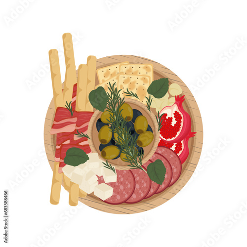 Flat lay Antipasti Antipasto vector illustration logo