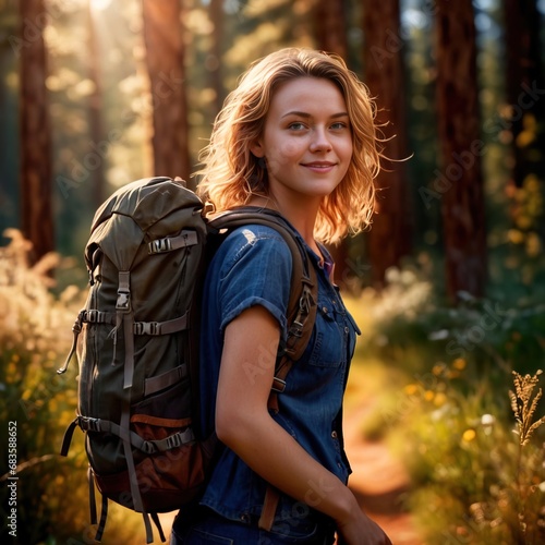 Woman backpacker hiking in the outdoors, long journey exercise hobby © Kheng Guan Toh