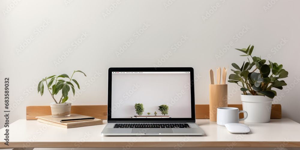Focused individual browses web pages on a laptop in a modern, minimalist white home office