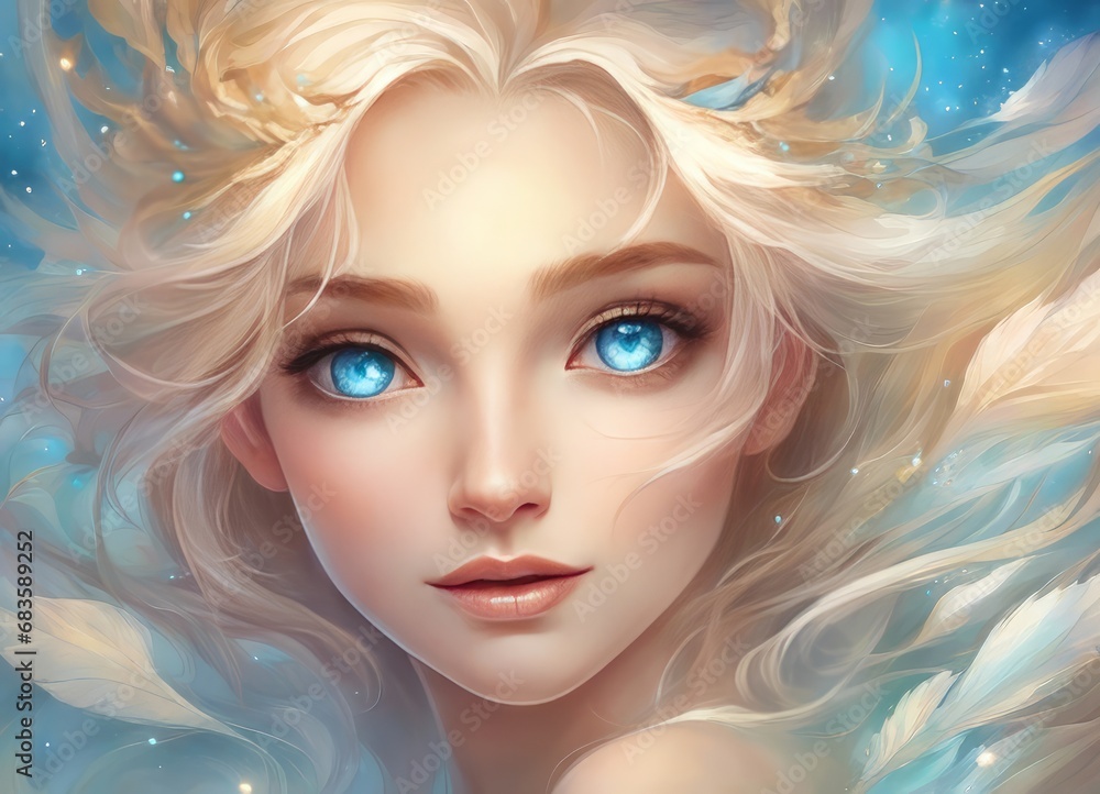 Woman with blue eyes. Fantasy art