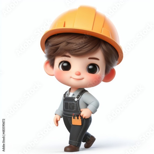 child Engineer 3d cartoon character isolated on white background

