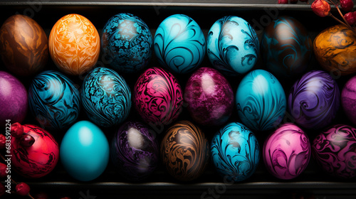 easter eggs in a basket HD 8K wallpaper Stock Photographic Image 