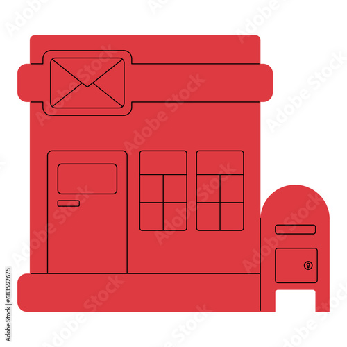 Flat line post office. Vector illustration with post office theme and flat line vector style. Editable vector.