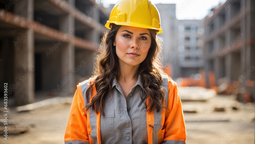 Construction worker with a blurry building area background Construction worker with a blurry building area background