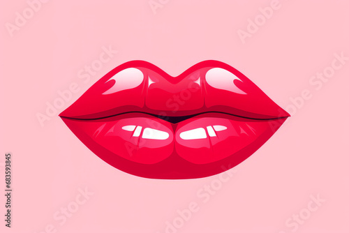Illustrated pair of lips isolated on pink background, cartoon, shiny
