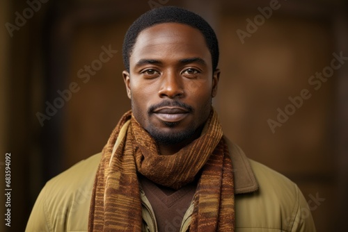 African American man with scarf. Portrait with selective focus and copy space for text