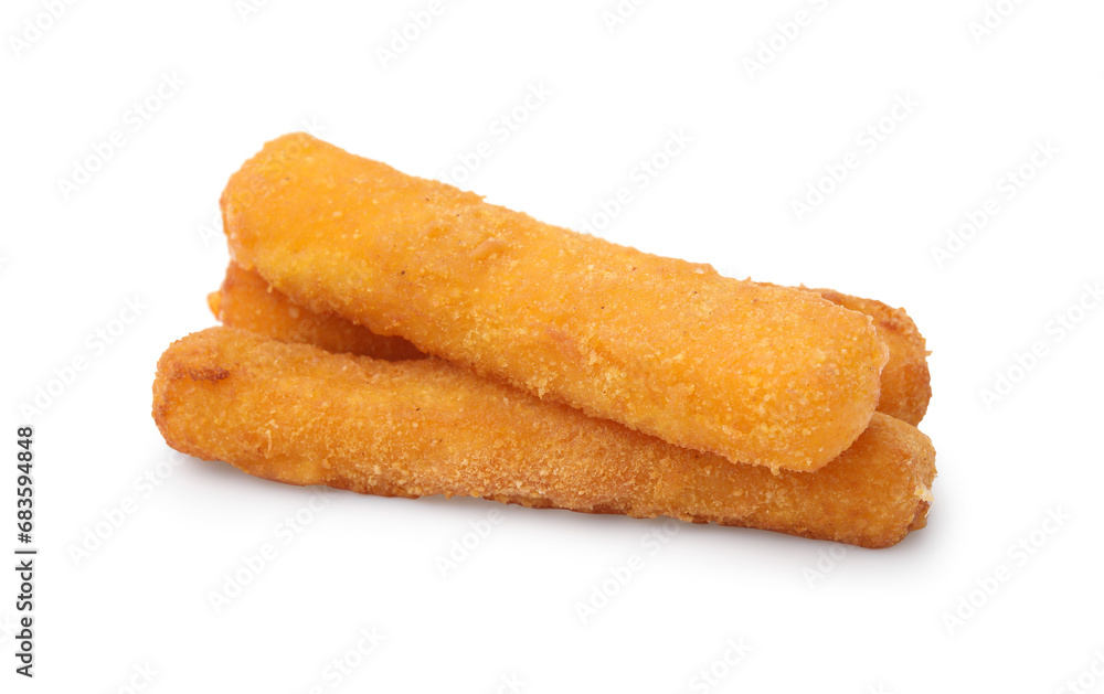 Tasty fried mozzarella sticks isolated on white Tasty fried mozzarella sticks isolated on white