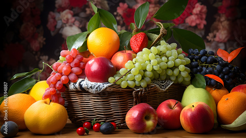 fresh fruit in a charming basket on the table