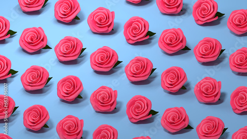 rose pattern on blue background.
