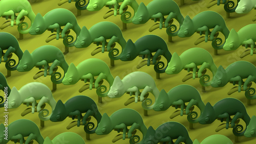 chameleon pattern on green background.