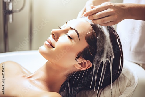 woman having her hair washed in a beauty salon. Spa concept