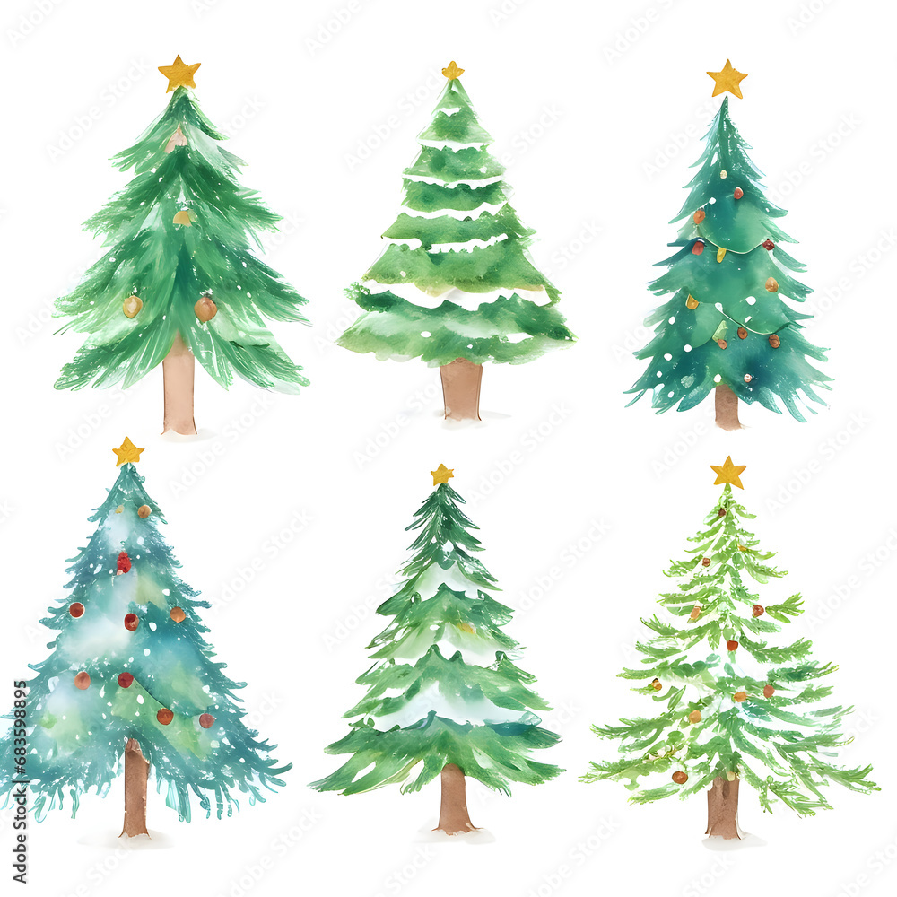 set of christmas tree on white background