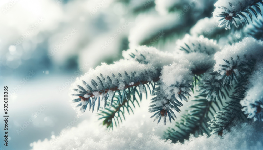 Winter background with snow-covered pine tree branches. Generative ai.