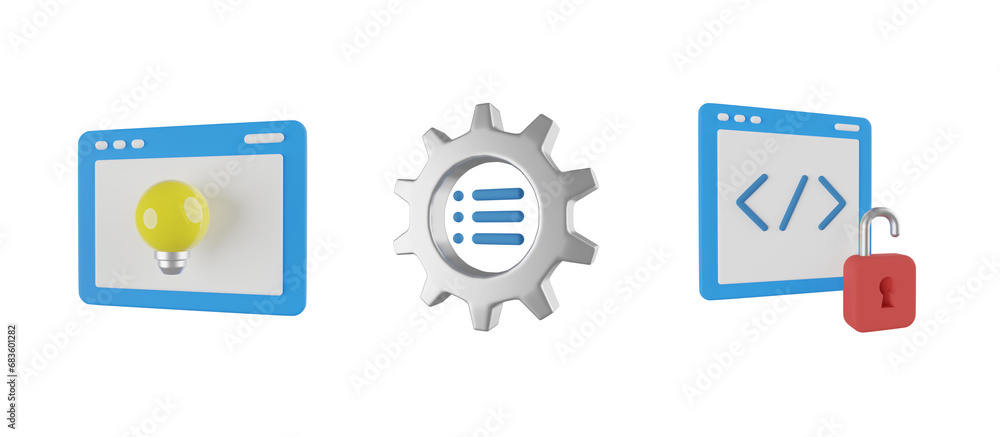 3d idea, menu, open source. Content management system 3d icon illustration pack. High quality render 3d idea, menu, open source. Content management system 3d icon illustration pack. High quality render