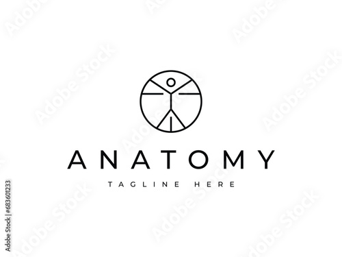 human body anatomy in circle line logo design