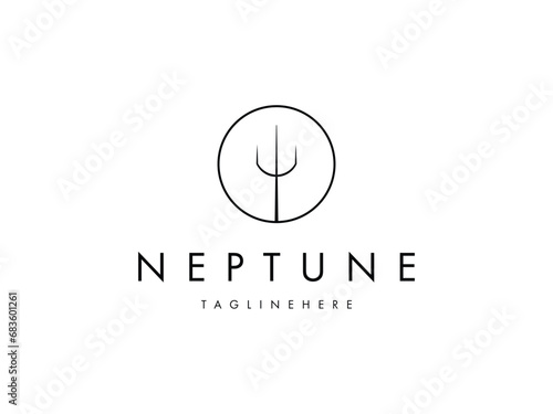 trident Neptune god Poseidon circle logo design