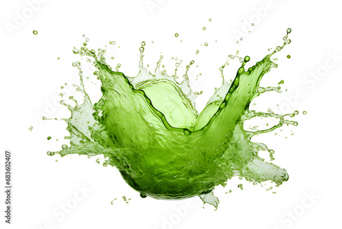powerful explosion of splash green water, white lighting on white isolated background