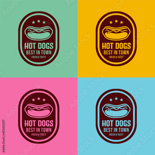 Fresh and tasty logo hot dogs color design