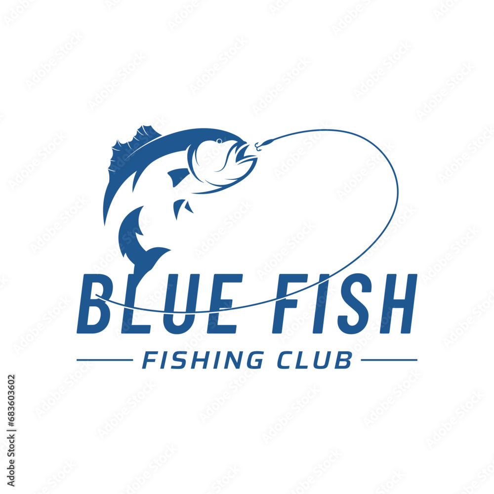 Fishing club Logo design with creative angler and jumping fish. Fishing club Logo design with creative angler and jumping fish.
