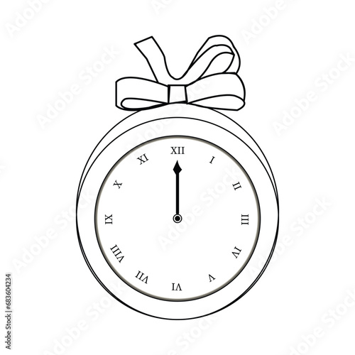 Clock with ribbon outline vector. Clock Icon black vector.