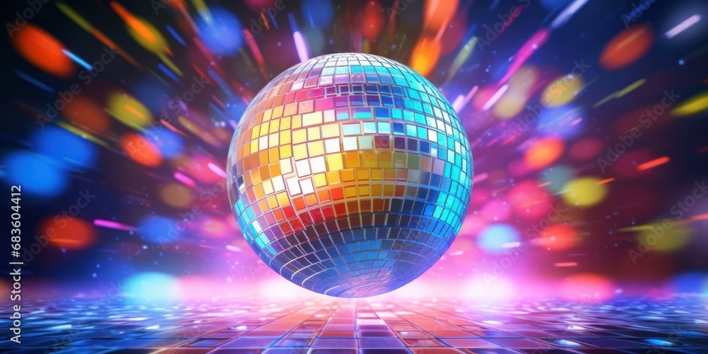 Obraz premium disco ball is with flashes behind it, generative AI