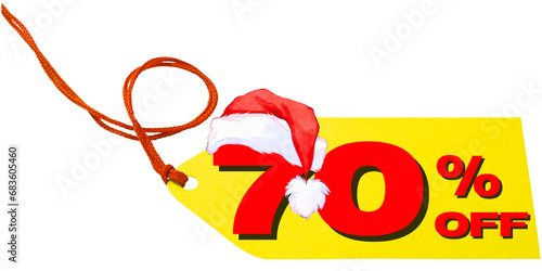 Christmas discount label vector illustration, sale banner for 70% off promotion, on Christmas special offer label design element